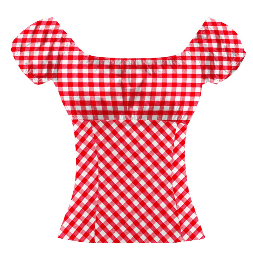 Image of Red white gingham rockabilly peasant top S - 2XL