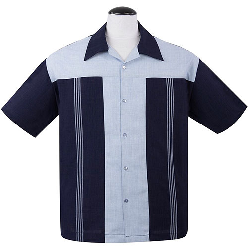 Image of Rocket 88 navy/blue T-Panel bowling shirt