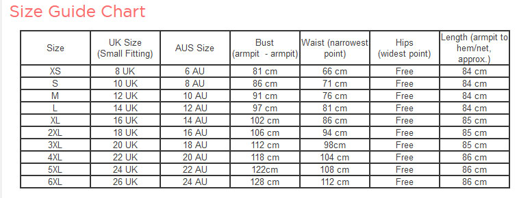 H and R Dress Size Chart